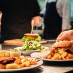 plated food on restaurant counter